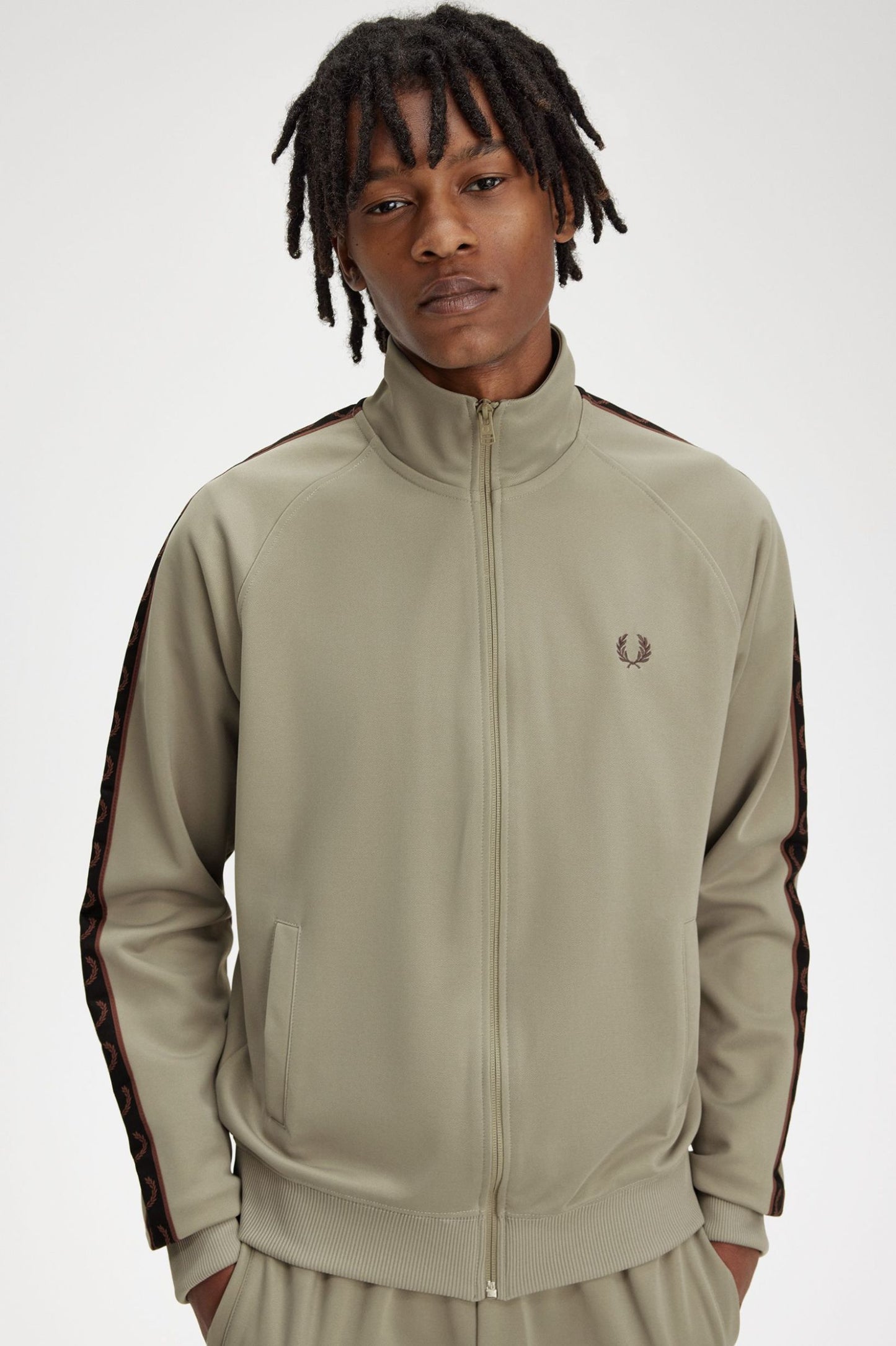 Fred Perry Contrast Tape Track Jacket Warm Grey / Brick