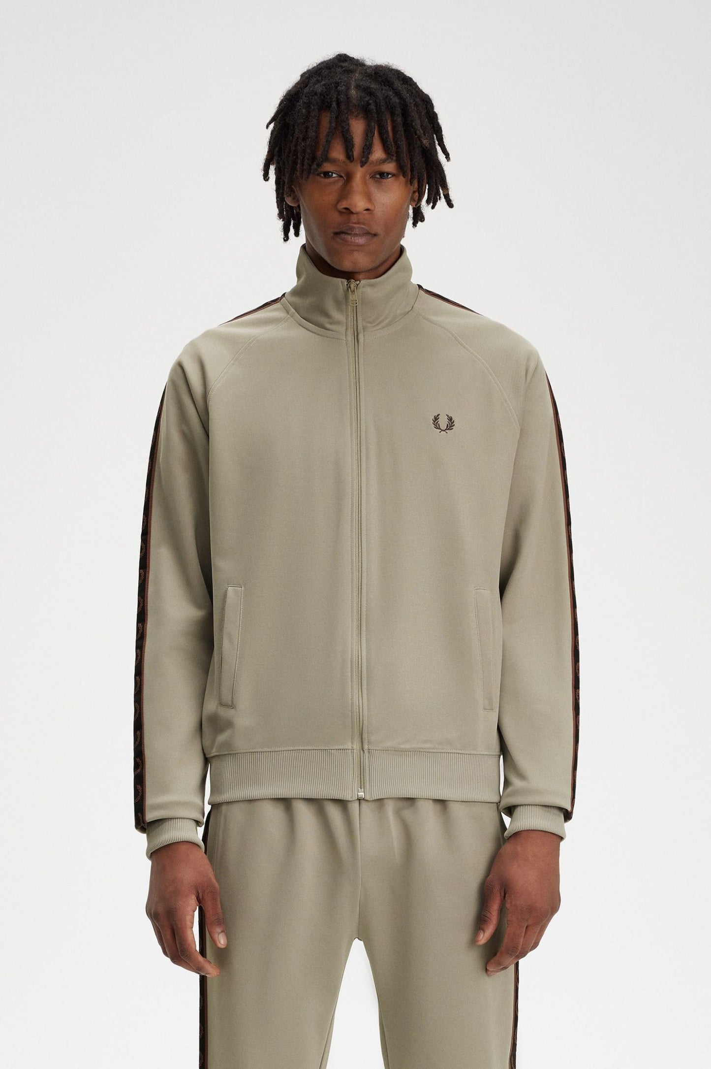 Fred Perry Contrast Tape Track Jacket Warm Grey / Brick