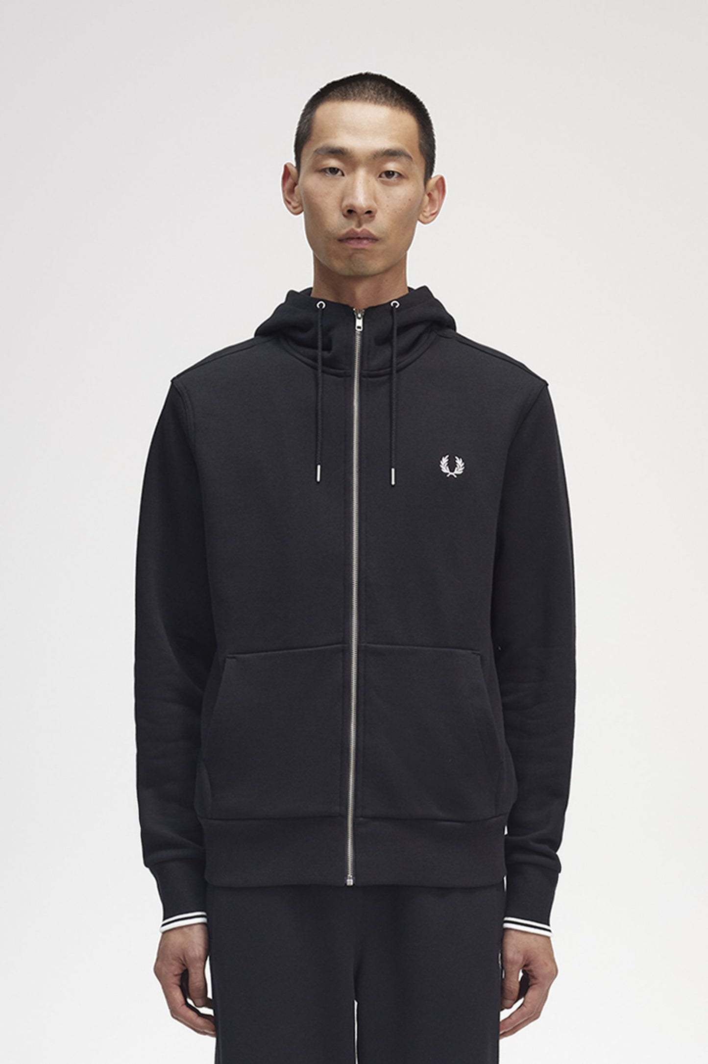 Fred Perry Hooded Zip Through Sweatshirt Black