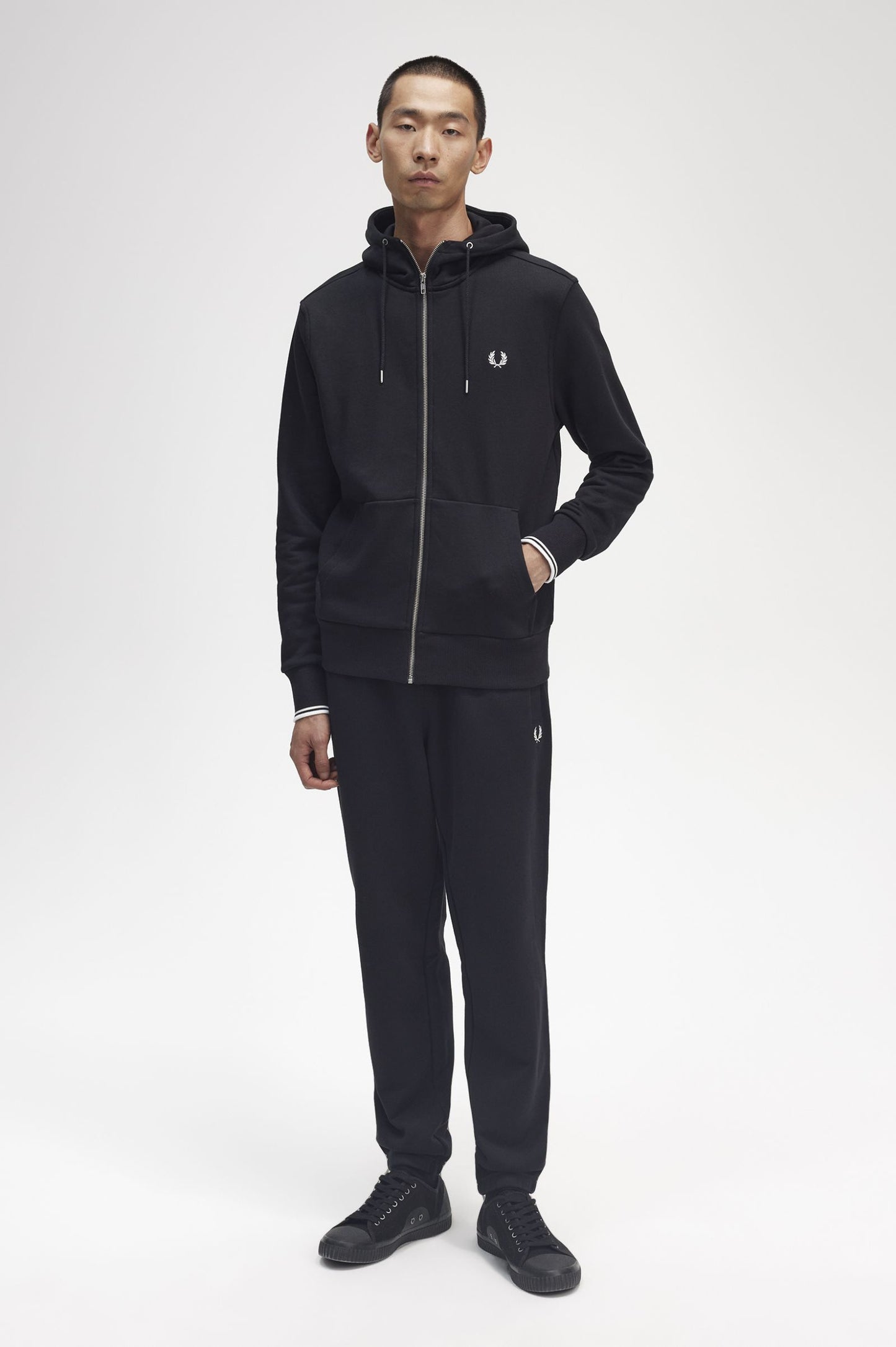 Fred Perry Hooded Zip Through Sweatshirt Black