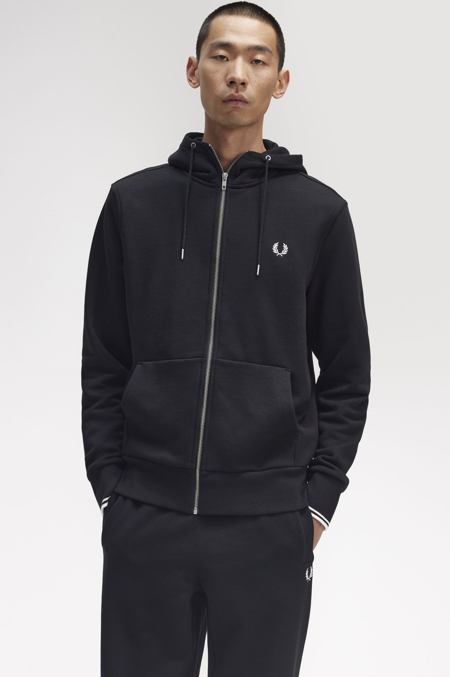 Fred Perry Hooded Zip Through Sweatshirt Black