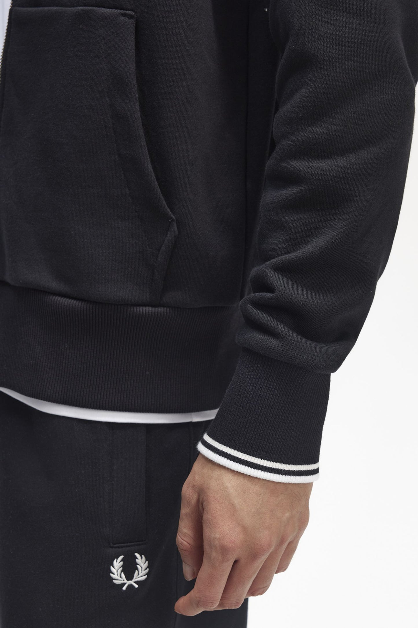 Fred Perry Hooded Zip Through Sweatshirt Black