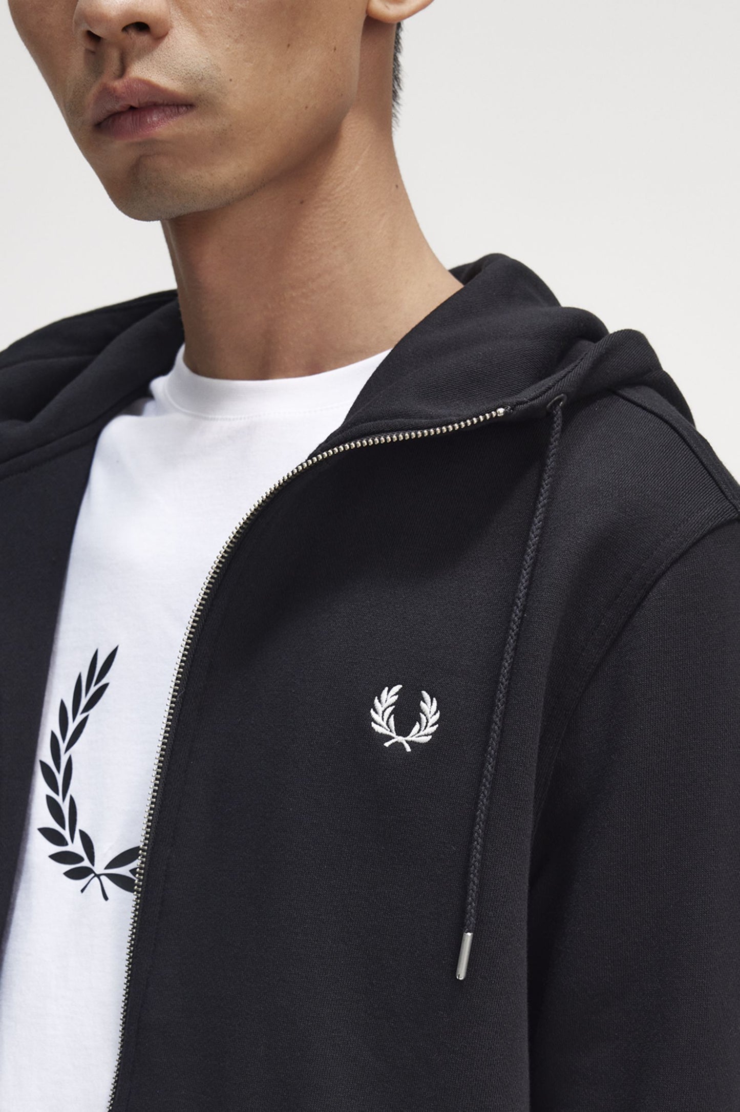 Fred Perry Hooded Zip Through Sweatshirt Black