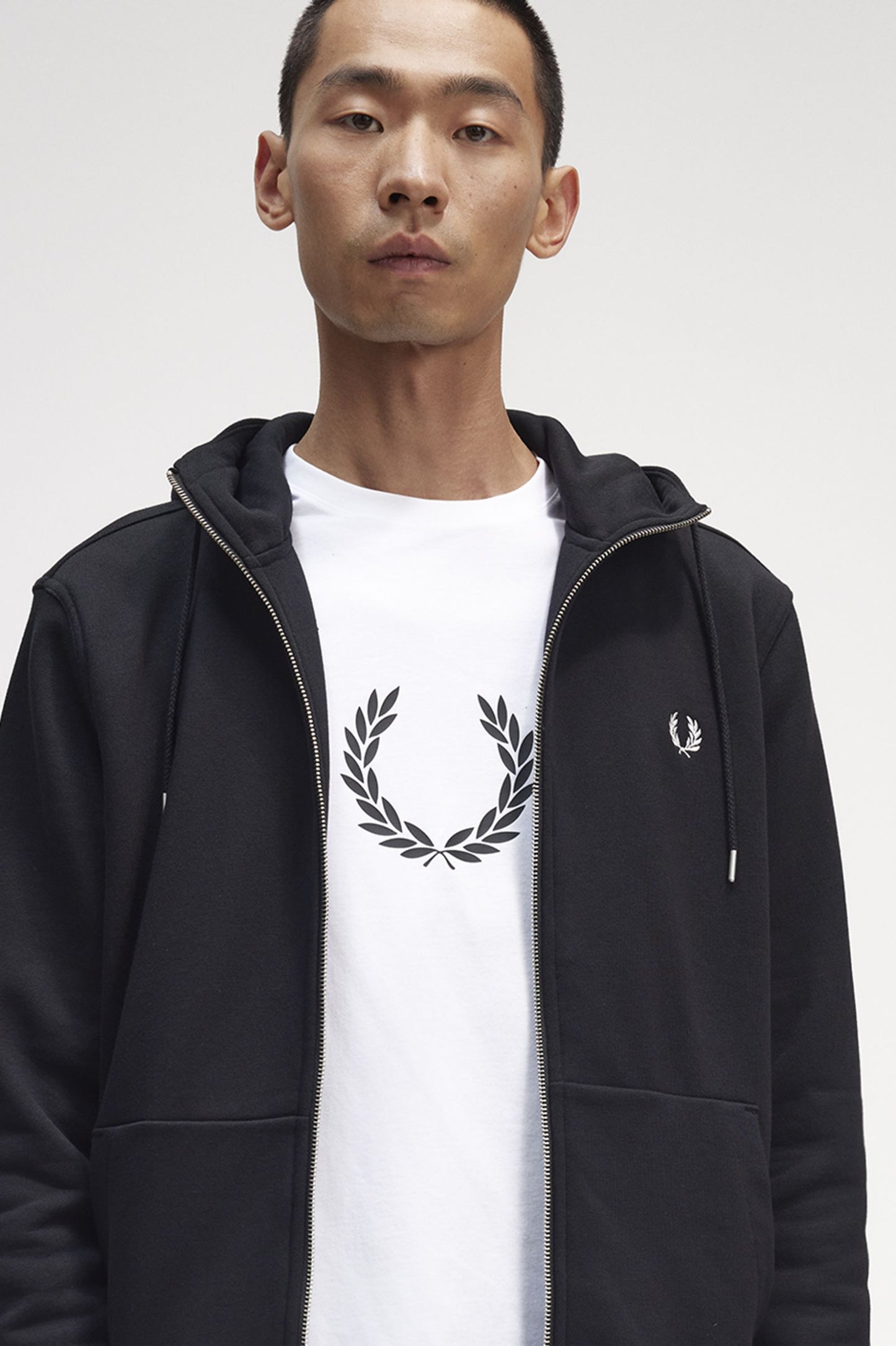 Fred Perry Hooded Zip Through Sweatshirt Black