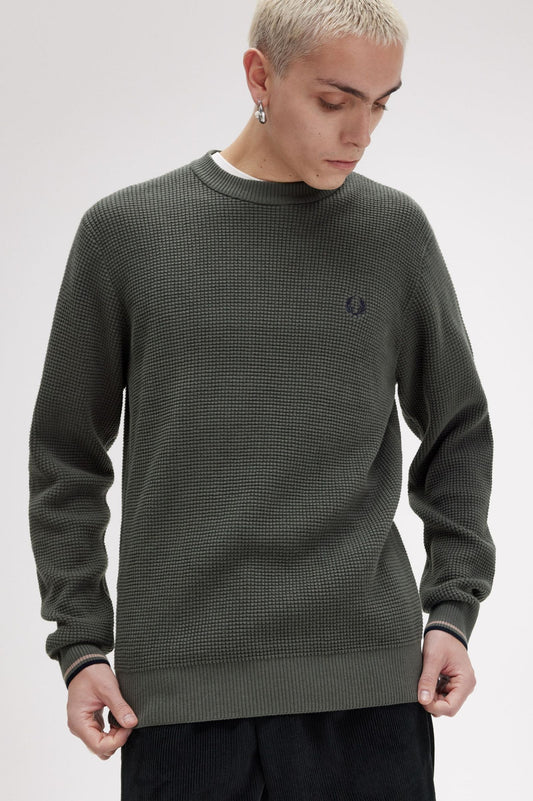 Fred Perry Waffle Stitch Jumper Field Green