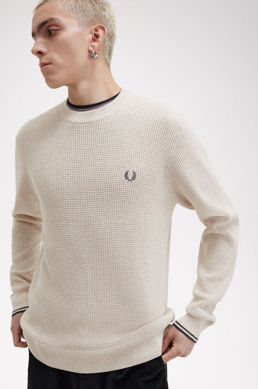 Fred Perry Waffle Stitch Jumper Porridge Marl