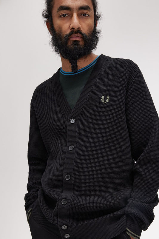 Fred Perry Waffle Stitch Cardigan Black