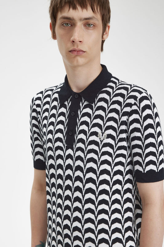 Fred Perry Zip Jacquard Knitted Shirt Black