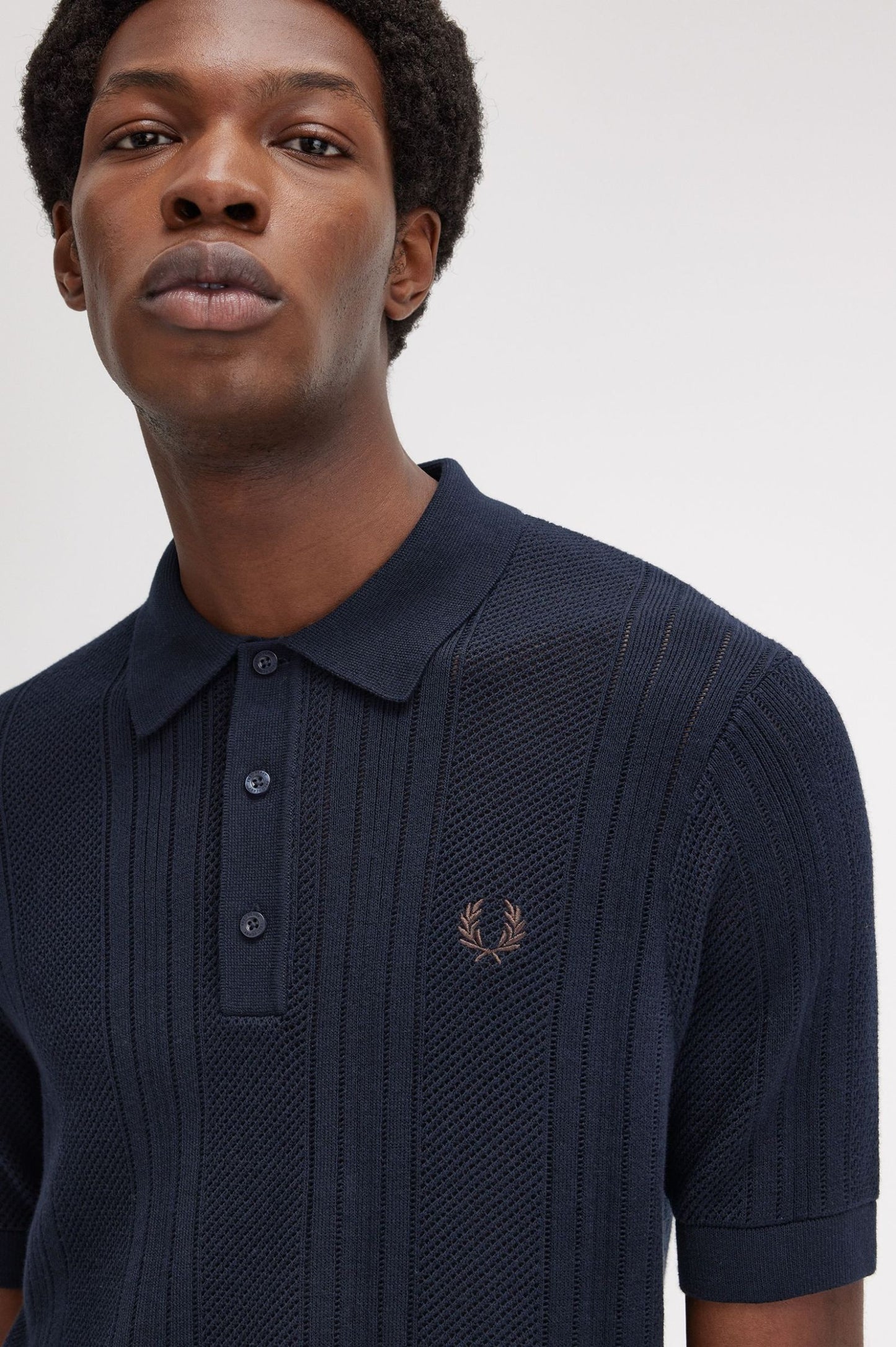 Fred Perry Pointelle Panel Knitted Shirt Navy