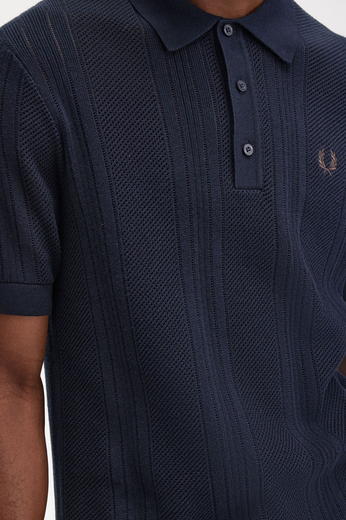 Fred Perry Pointelle Panel Knitted Shirt Navy