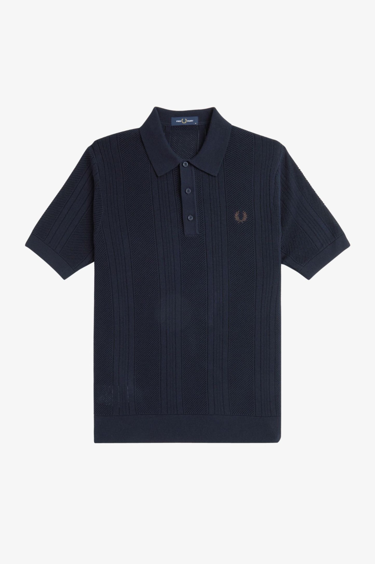 Fred Perry Pointelle Panel Knitted Shirt Navy