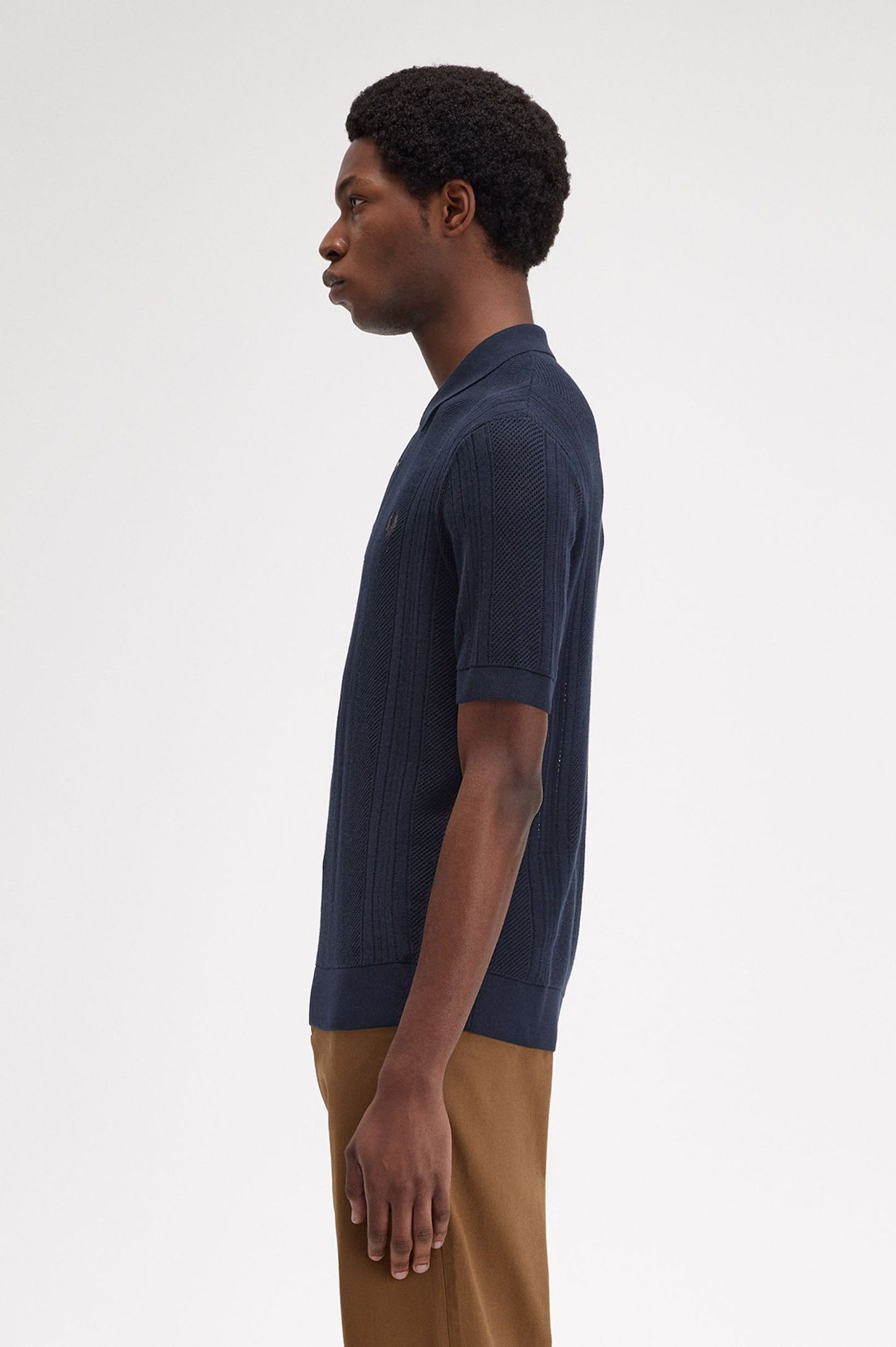 Fred Perry Pointelle Panel Knitted Shirt Navy