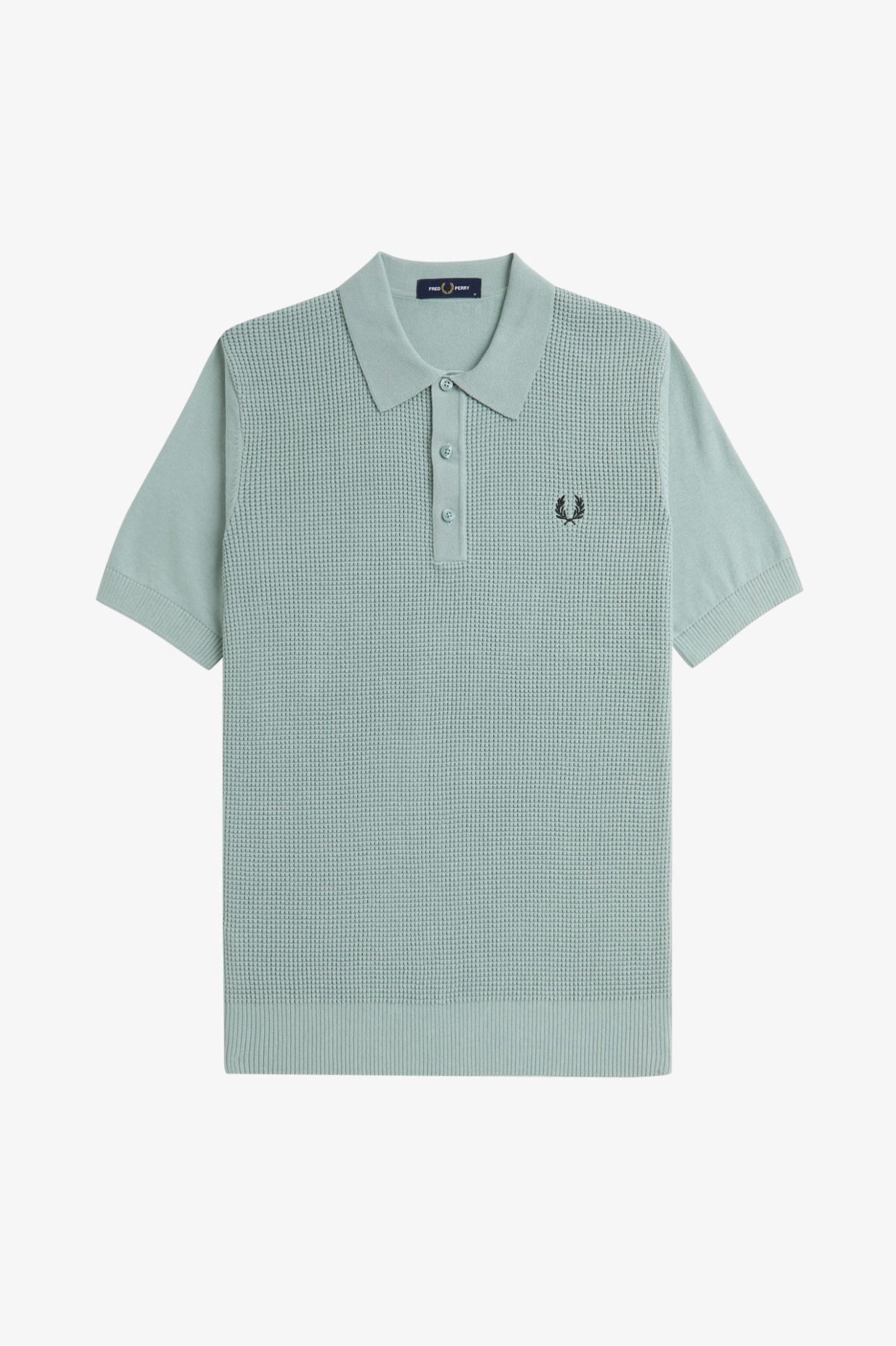 Fred Perry Waffle Stitch Knitted Shirt Silver Blue