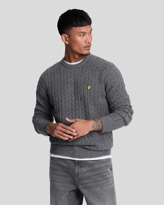 Lyle & Scott Cable Crew Neck Jumper Jet Black Marl