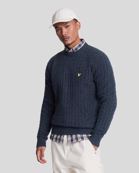 Lyle & Scott Cable Crew Neck Jumper Dark Navy Marl