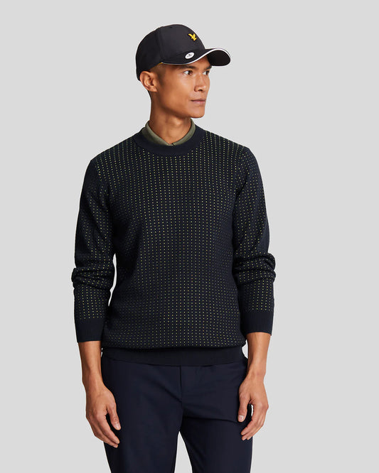 Lyle & Scott Golf Grid Crew Neck Jumper Dark Navy