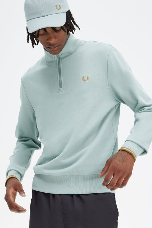 Fred Perry Half Zip Sweatshirt Silver Blue / Dark Caramel