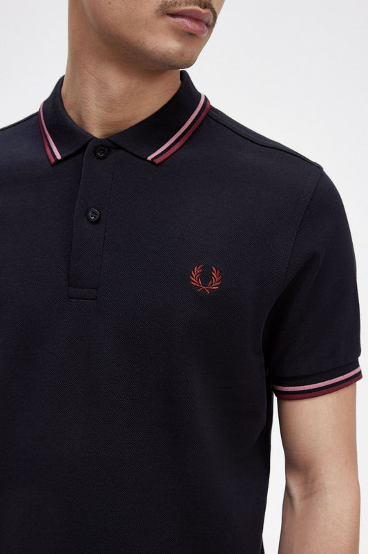 Fred Perry Polo M3600 Navy / Dusty Rose Pink / Oxblood