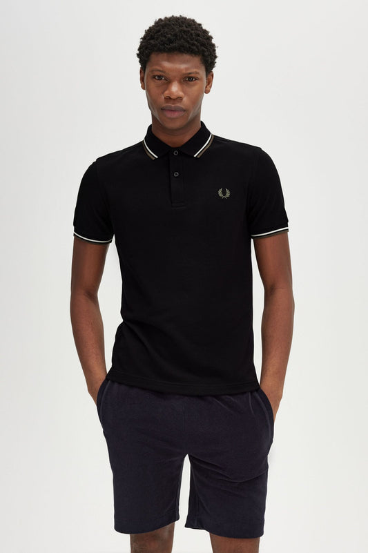 Fred Perry Polo M3600 Black / Ecru / Laurel Wreath Green