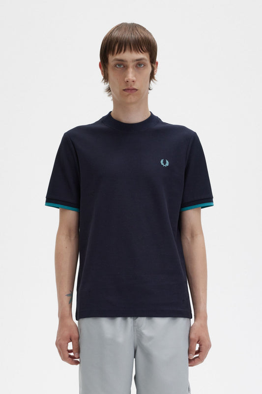 Fred Perry Tipped Cuff Pique Shirt Navy / Deep Mint