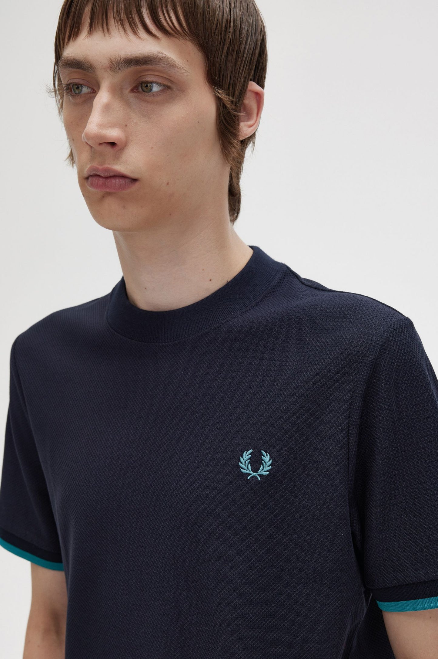 Fred Perry Tipped Cuff Pique Shirt Navy / Deep Mint