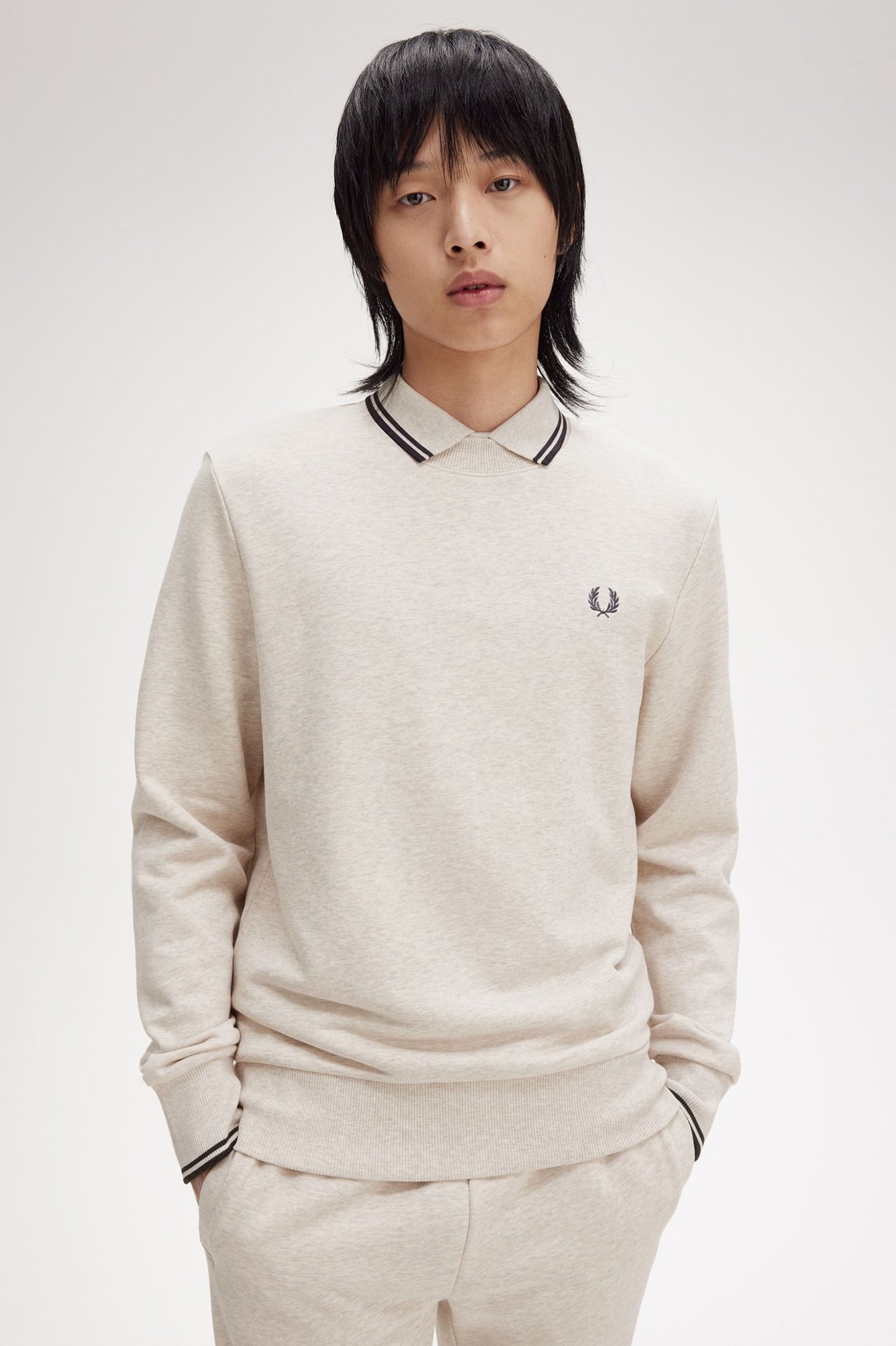 Fred Perry Crew Neck Sweatshirt Porridge Marl / Anchor Grey