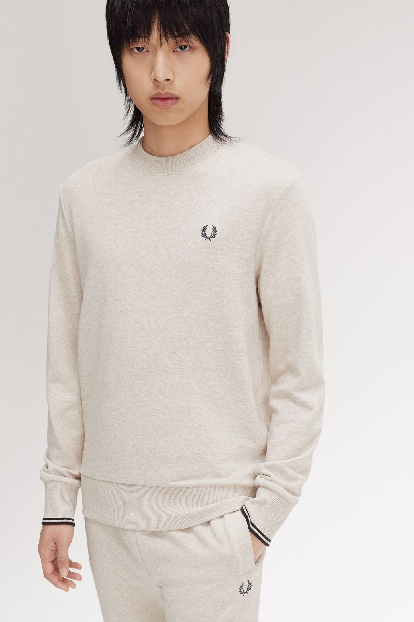 Fred Perry Crew Neck Sweatshirt Porridge Marl / Anchor Grey