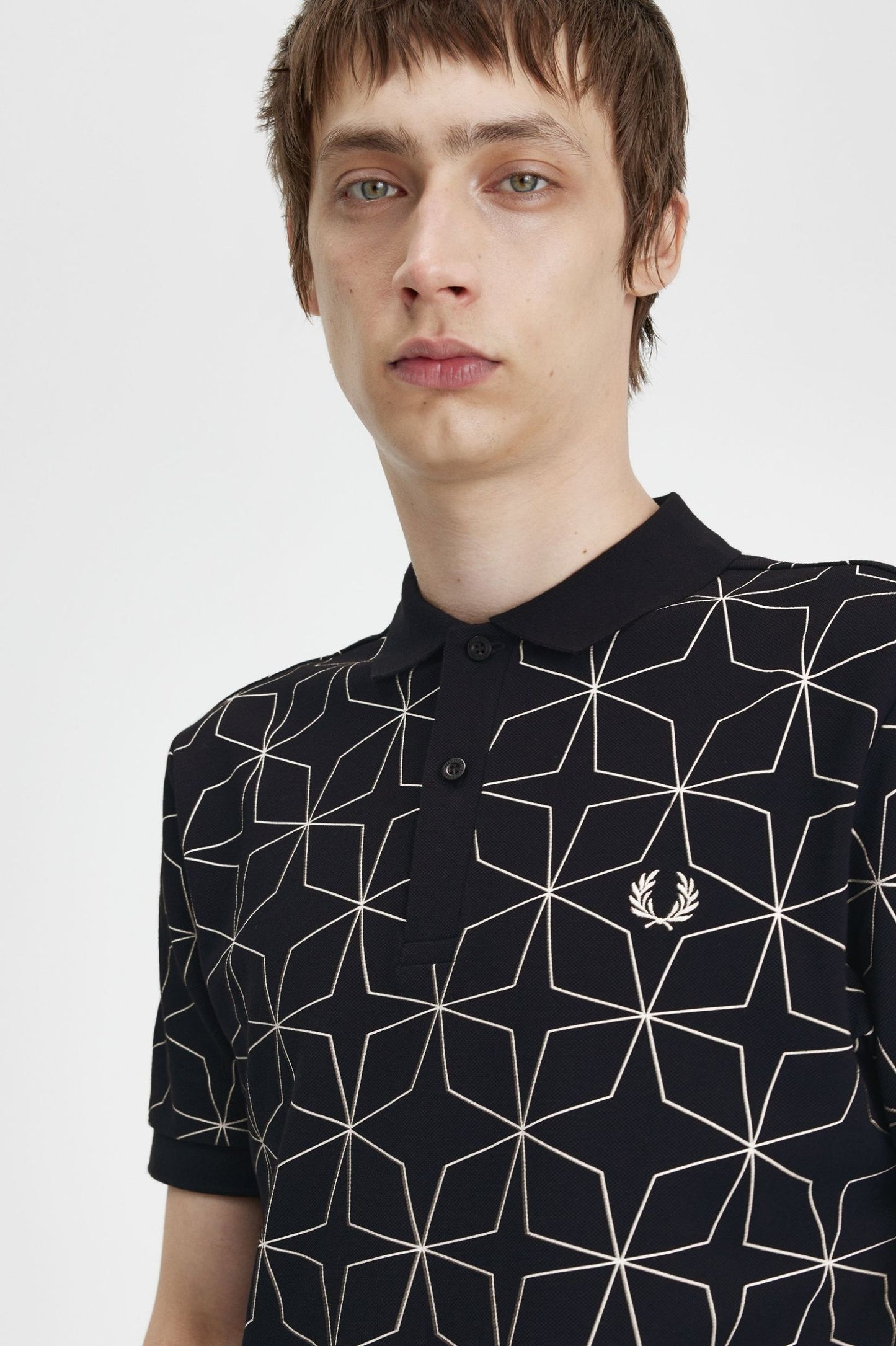 Fred Perry Geometric Polo Shirt Black