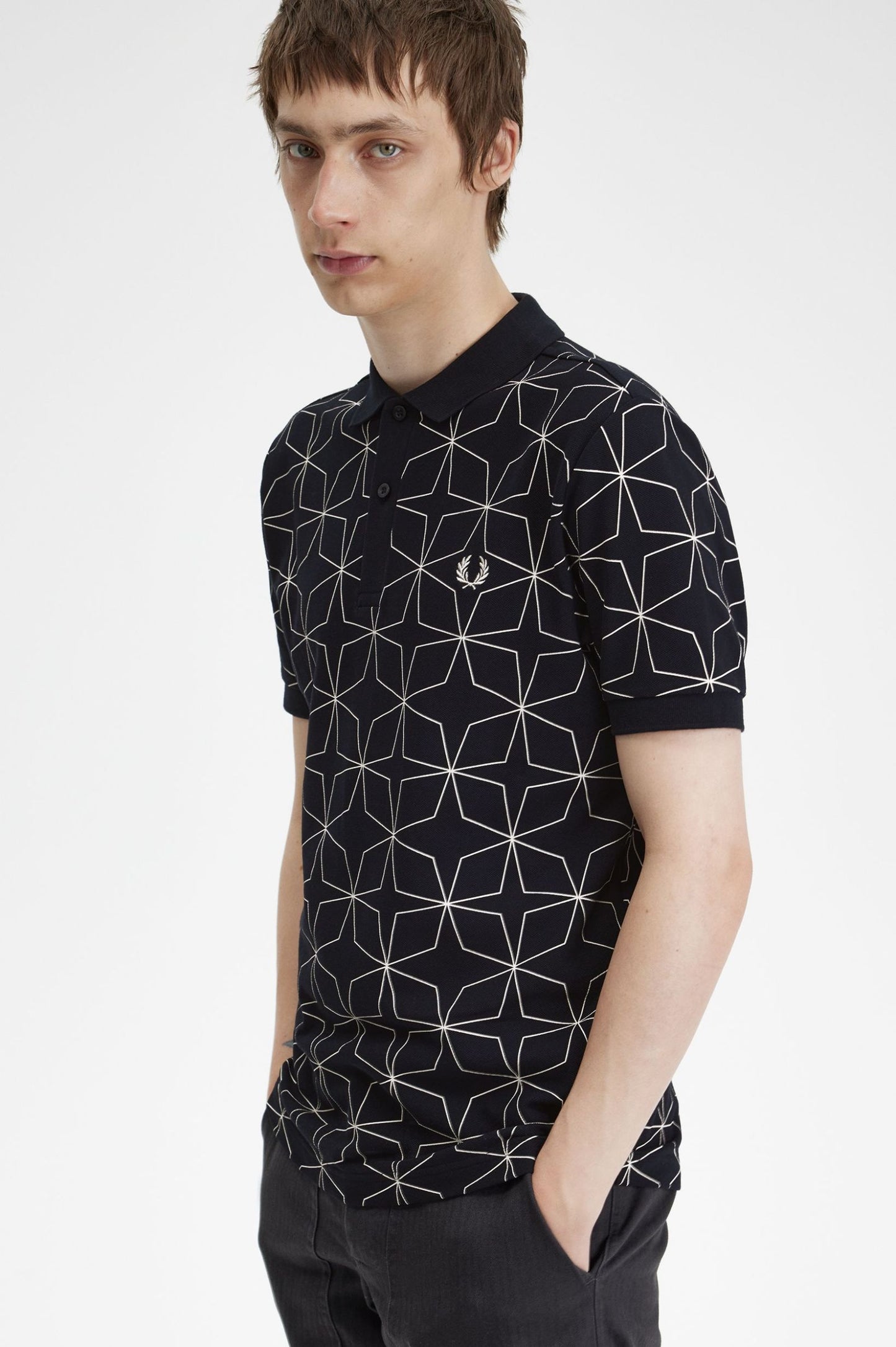 Fred Perry Geometric Polo Shirt Black