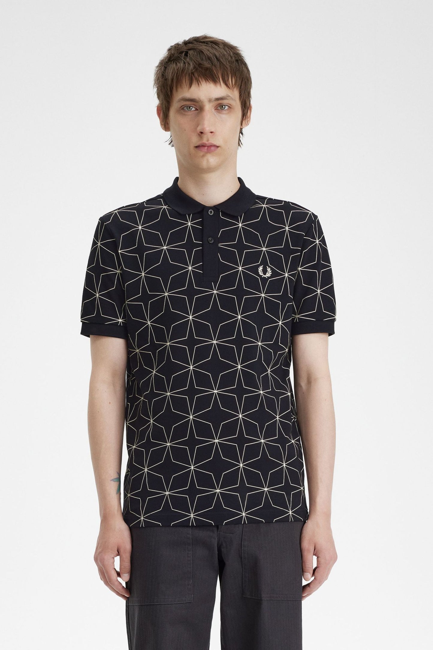 Fred Perry Geometric Polo Shirt Black