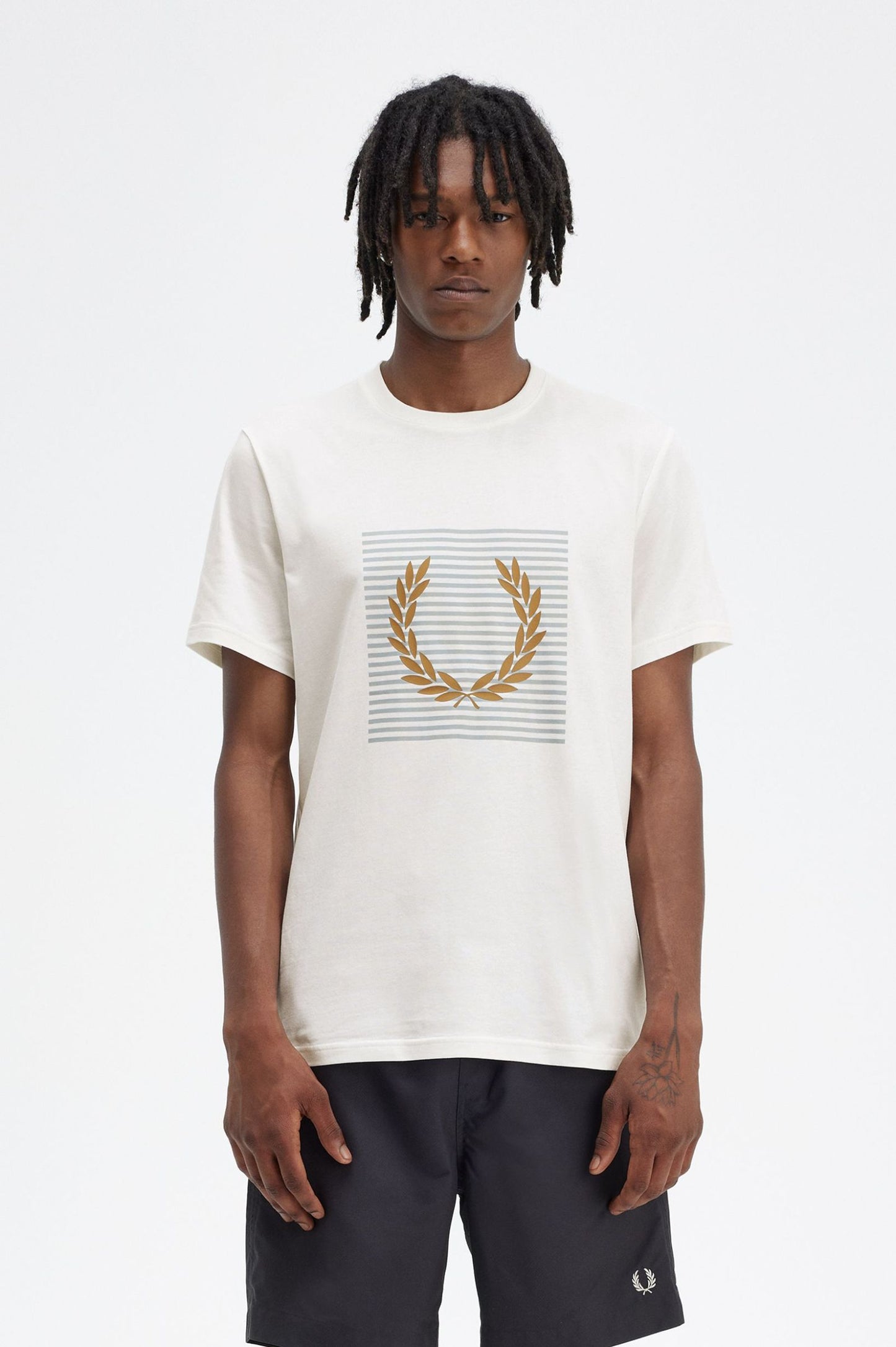 Fred Perry Striped Laurel Wreath T-Shirt Snow White