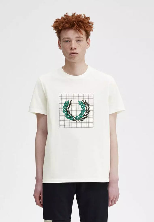 Fred Perry Laurel Wreath Grid T-Shirt Snow White