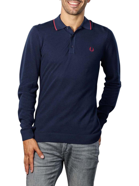 Fred Perry Tipped Long Sleeve Knitted Shirt Navy