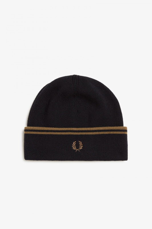 Fred Perry Twin Tipped Merino Wool Beanie Black Shaded Stone