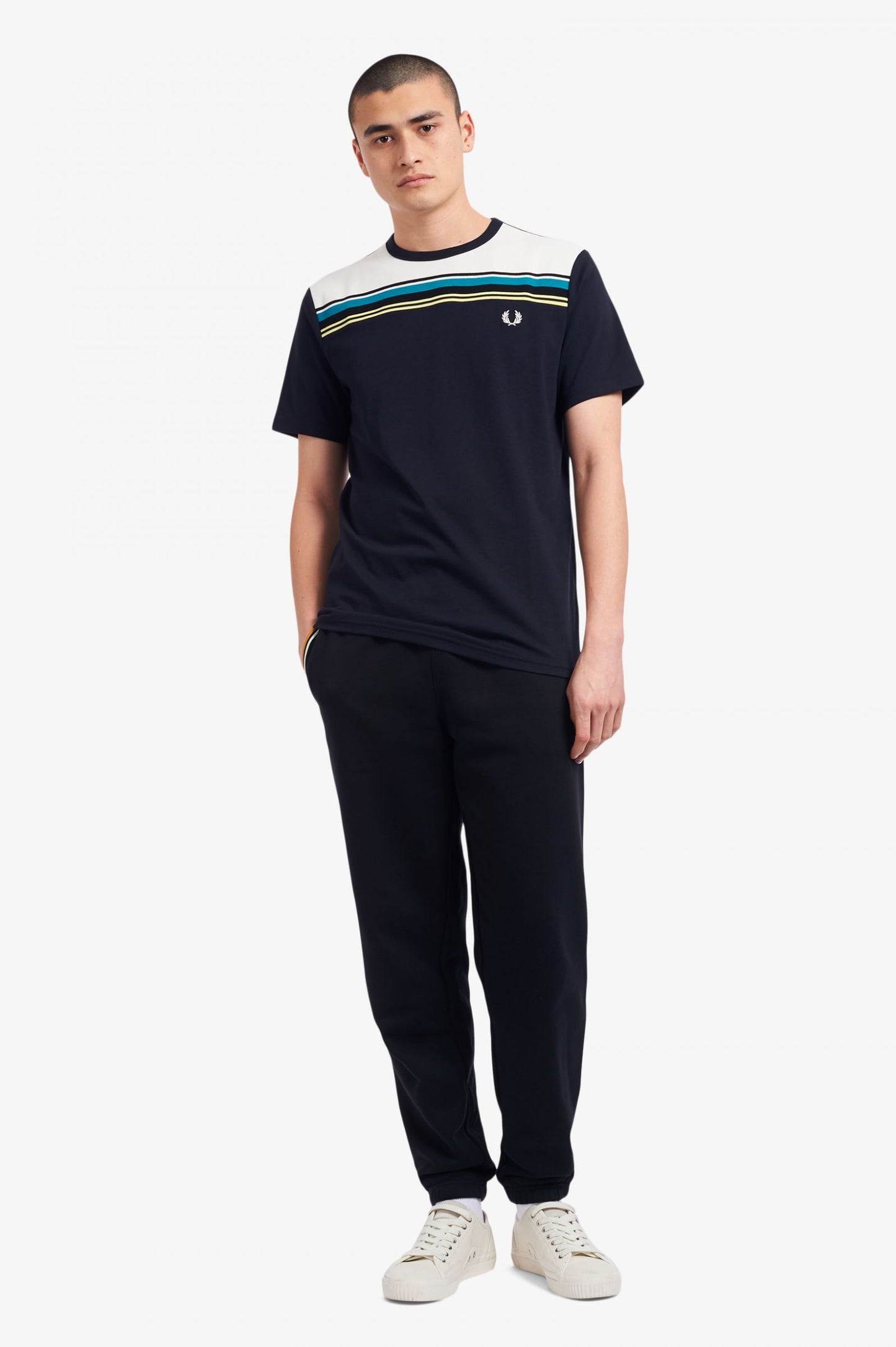 Fred Perry Striped Chest Panel T-Shirt Navy
