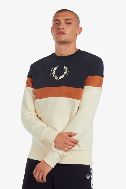 Fred Perry Printed Colour BlockSweatshirt Ecru